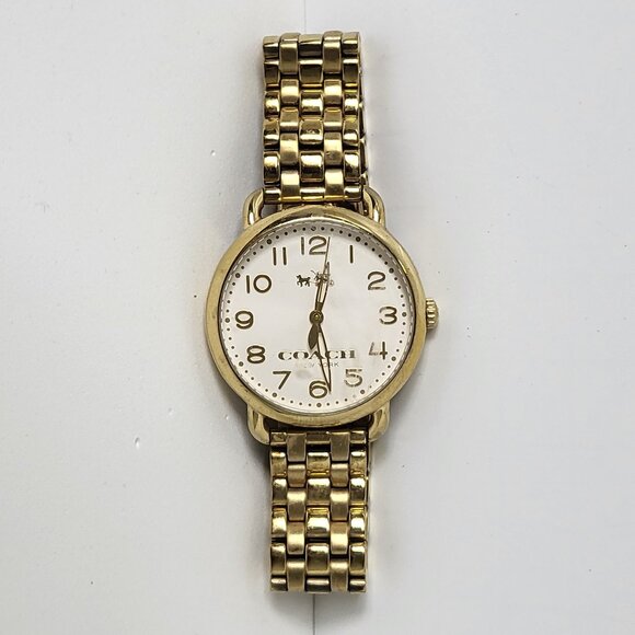 Coach brand ladies gold-tone watch with white round face EUC - Picture 1 of 5